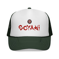 Soyari Red Script Retro Trucker Cap — Mesh Hat